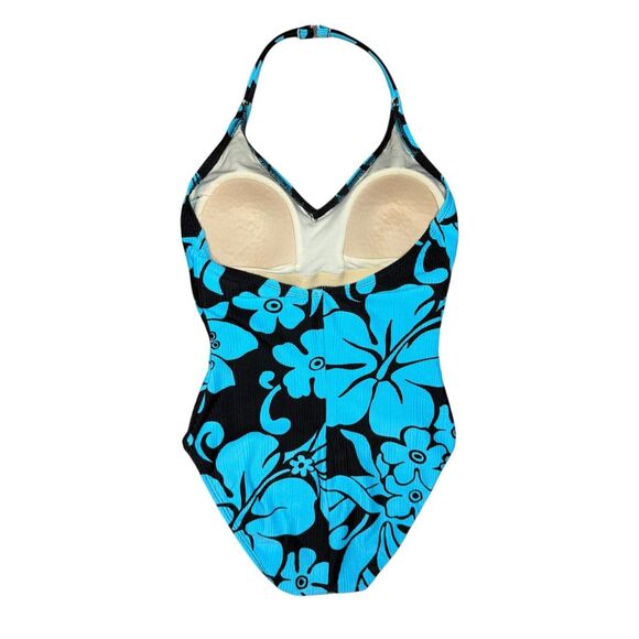 Vintage Cole of California Women’s 8 One Piece Swimsuit Black Blue Floral 90s - Picture 4 of 5